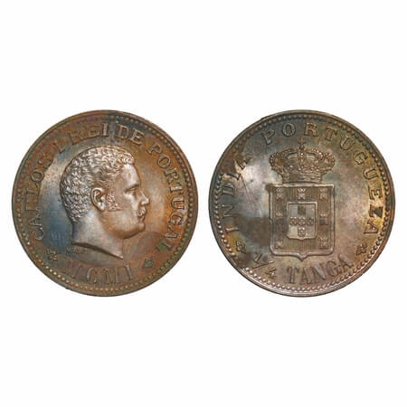 Indo Portuguese, Copper ¼ Tanga, 6.43g D.Carlos (Colonial coinage), / MCMI (1901). A.Gomes