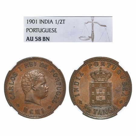 Indo Portuguese, Copper ½ Tanga, D.Carlos (Colonial coinage), / MCMI (1901). A.Gomes (page