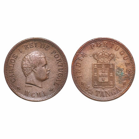 Indo Portuguese, Copper ½ Tanga, 11.68g D.Carlos (Colonial coinage), / MCMI (1901), Lamina