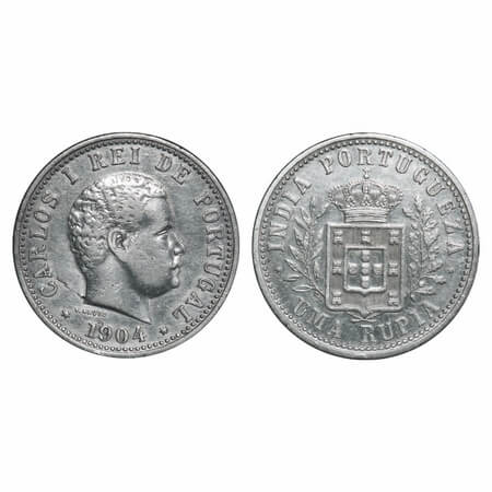 Indo Portuguese, Silver Uma Rupee, D. Carlos, 1904 AD. Obv: Bust & date, Rev: denomination