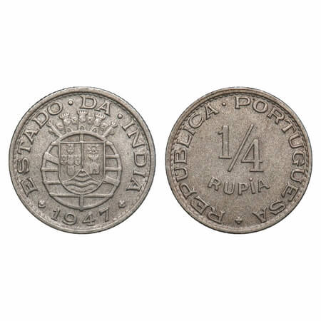 Indo Portuguese, Cu-Ni, 1/4 Rupia, Republic, 1947. A.Gomes (page 605) 06.01 / KM 25. Very 