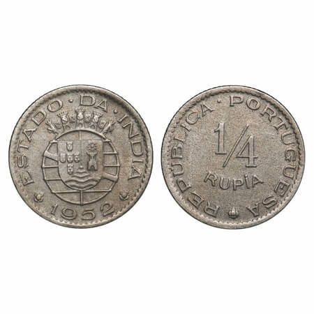 Indo Portuguese, Cu-Ni, 1/4 Rupia, Republic, 1947. A.Gomes (page 605) 06.02 / KM 25. Very 