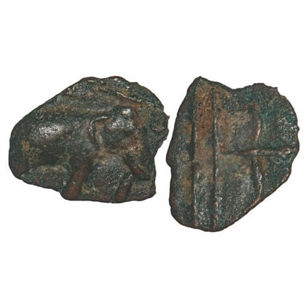 Sangam Age, Ancient Chera Copper Unit, 2.11g, 14.82x18.42mm, Obv: Elephant walking to righ