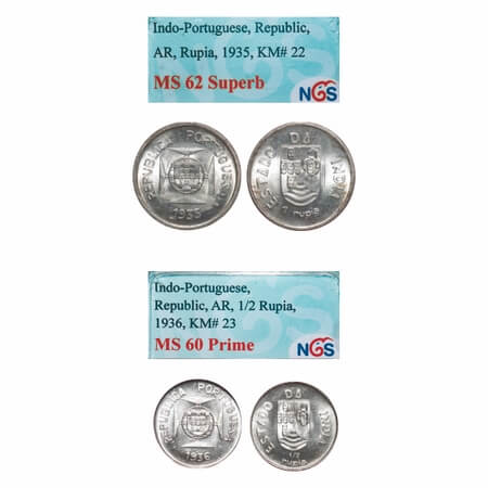 Indo Portuguese, Silver Rupee & ½ (2 coins), Republic (1910-1961 AD), 1935, 1936 AD. A.Gom