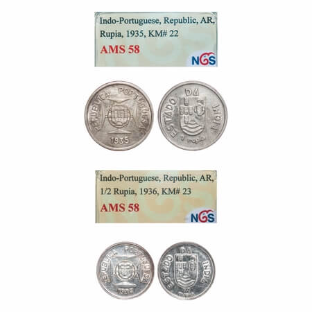 Indo Portuguese, Silver Rupee & ½ (2 coins), Republic (1910-1961 AD), 1935, 1936 AD. A.Gom