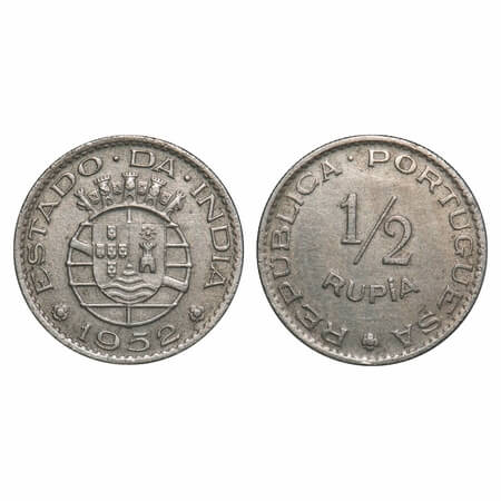 Indo Portuguese, Cu-Ni, ½ Rupia, Republic, 1952. A.Gomes (page 605) 08.02 / KM 26. Very Fi