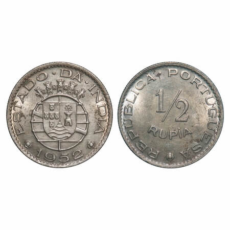 Indo Portuguese, Copper Nickle ½ Rupia, 5.57g, Republic, 1952. A.Gomes (page 605) 08.02 / 