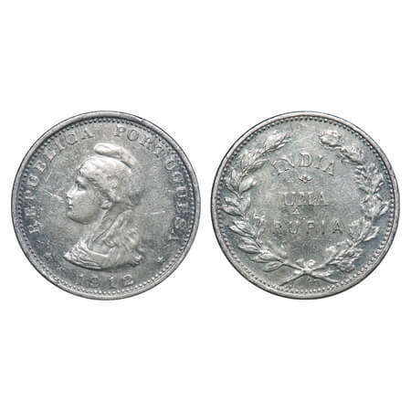 Indo Portuguese, Silver Uma Rupee, 11.66g, Republic (1910-1961 AD), 1912 AD. Obv: Bust & d