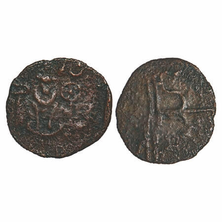 Sangam Age, Ancient Chera, Copper Unit, 1.74g, 18.29,19.50mm, Obv: Seated lion facing fron