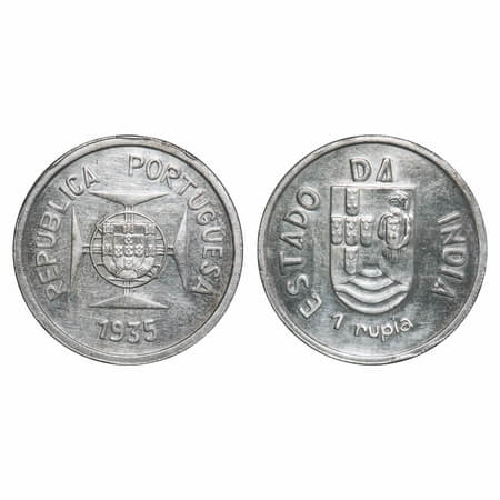 Indo Portuguese, Silver Rupee, 11.71g, Republic (1910-1961 AD), 1935 AD. A.Gomes (page 606