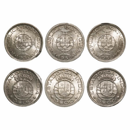 Indo Pourtuguese, Copper Nickle (3 Coins), Republic, 3 Escudos 1959, error double struck &