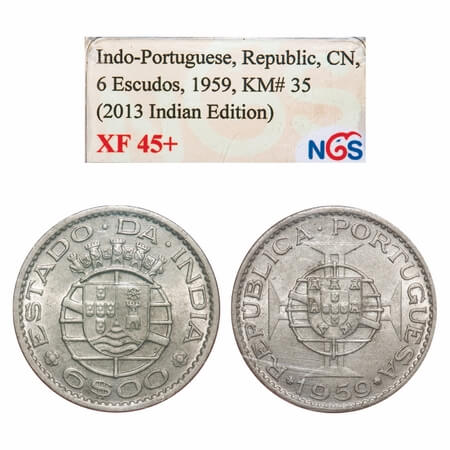 Indo Pourtuguese, Copper Nickle, Republic, 6 Escudo 1959, Planchet Flaw on one side. A.Gom