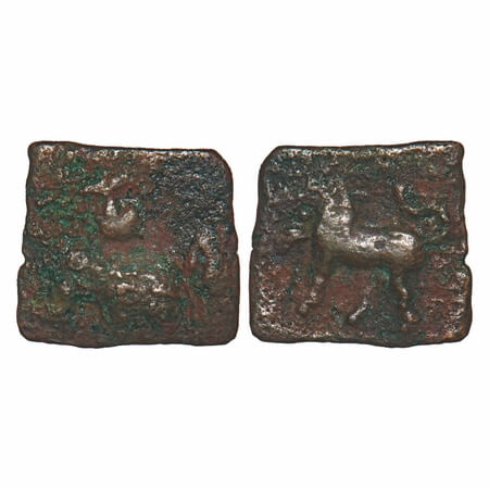 Sangam Age, Ancient Chola, Copper Unit, 0.67g, 11.69x12.51mm, Obv: Elephant walking to lef