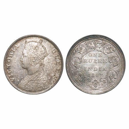 Victoria Queen, Silver, Rupee, 1862, Bombay Mint, B/II. F. Prid 58. GK 271. Extremely Fine