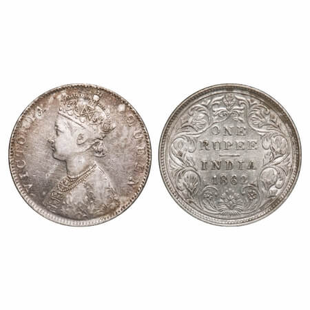 Victoria Queen, Silver, Rupee, 1862, Bombay Mint, D/II. F. Prid 59. GK 276. About Very Fin