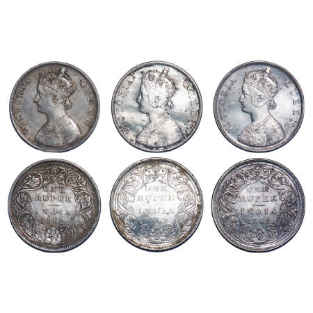 Victoria Queen, Silver, Rupee, 1862, (3 coins), Bombay Mint, B/II/0/3, (One coin is Ex mou