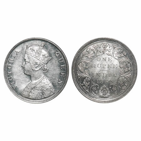 Victoria Queen, Silver, Rupee, 1862, Bombay Mint, B/II/0/3. F. Prid 77. GK 300. Uncirculat