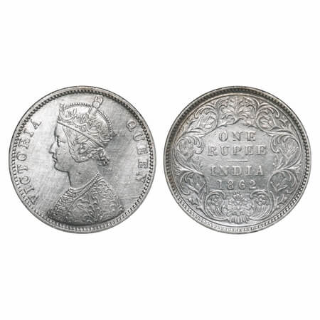 Victoria Queen, Silver, Rupee, 1862, Bombay Mint, A/I/0/4, With initial J. F. Prid 78. GK 