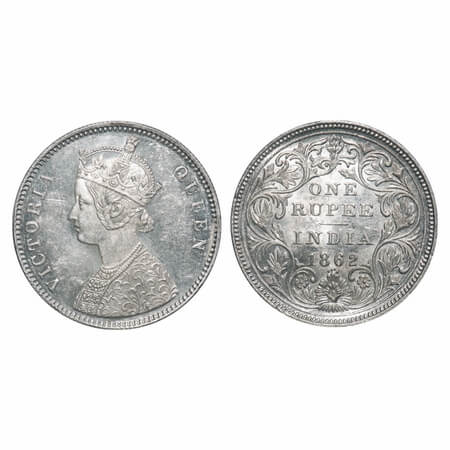 Victoria Queen, Silver, Rupee, 1862, Bombay Mint, A/II/0/4, w/o initial 'J'. F. Prid 79. G