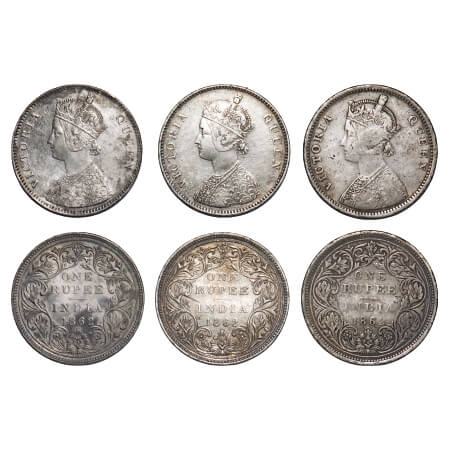Victoria Queen, Silver, Rupee, 1862, (3 coins), Bombay Mint, A/II/0/7, w/o initial J. F. P