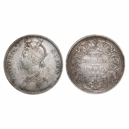 Victoria Queen, Silver, Rupee, 1862, Bombay Mint, A/II/0/11, with initial J, 11th dot is a