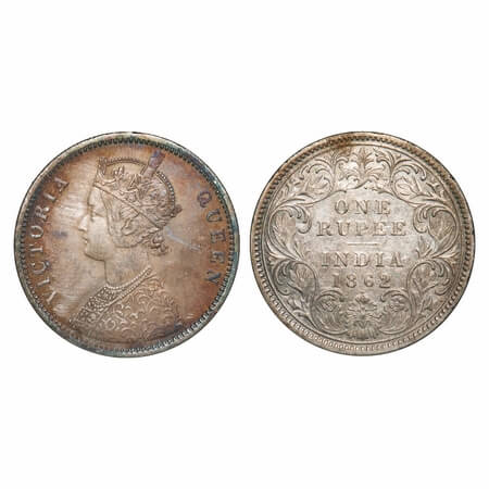 Victoria Queen, Silver, Rupee, 1862, Bombay Mint, A/I/1/1, with initial J. F. Prid 98. GK 
