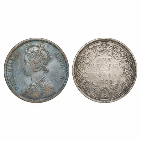Victoria Queen, Silver, Rupee, 1875, Bombay Mint, A2/II, No dot, Top stroke of numeral 5 s