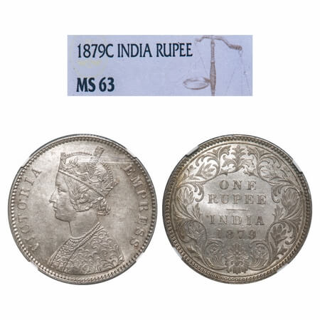 Victoria Empress, Silver, Rupee, 1879, Calcutta Mint, A1/I, 'C' incused. F. Prid 117. GK 4