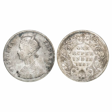 Victoria Empress, Silver, Rupee, 1881, Bombay Mint, A3/II(iv), Dot. F. Prid 157. GK 469. V