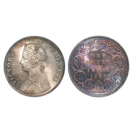 Victoria Empress, Silver, Rupee, 1885, Calcutta Mint, A1/I, 'C' incused, Top stroke of num