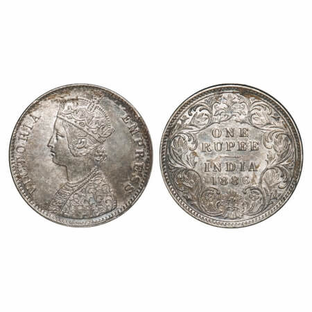 Victoria Empress, Silver, Rupee, 1886, Calcutta Mint, A4/I(i), 'C' incused. F. Prid 126. G
