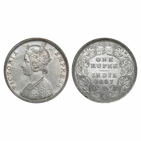 Victoria Empress, Silver, Rupee, 1887, Bombay Mint, C2/I(i), 'B' incused, B incused invert