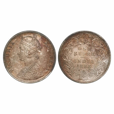 Victoria Empress, Silver, Rupee, 1888, Bombay Mint, C2/I, 'B' raised. F. Prid 174. GK 551.