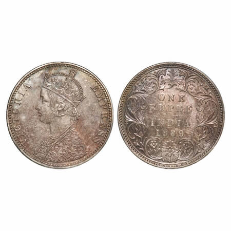 Victoria Empress, Silver, Rupee, 1889, Bombay Mint, C2/I, 'B' incused. F. Prid 177. GK 564