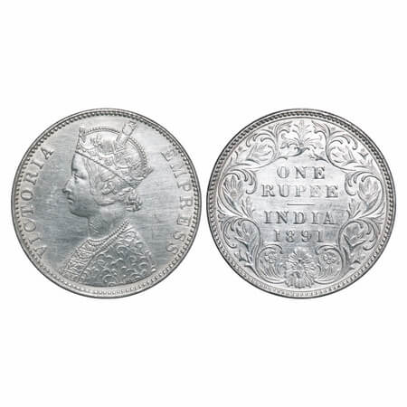Victoria Empress, Silver, Rupee, 1891, Bombay Mint, C2/I, 'B' incused. F. Prid 179. GK 569