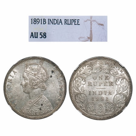 Victoria Empress, Silver, Rupee, 1891, Bombay Mint, C2/I, 'B' incused. F. Prid 179. GK 569