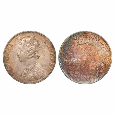 Victoria Empress, Silver, Rupee, 1892, Bombay Mint, C2/I(ii), 'B' incused. F. Prid Unliste