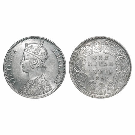 Victoria Empress, Silver, Rupee, 1892, Calcutta Mint, C3/I, 'C' incused. F. Prid 133. GK 5