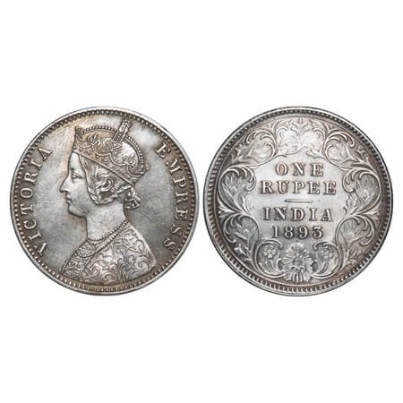Victoria Empress, Silver, Rupee, 1893, Calcutta Mint, C3/I(i), 'C' incused. F. Prid 134. G