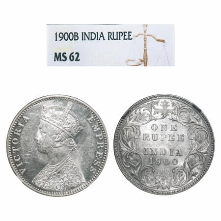 Victoria Empress, Silver, Rupee, 1900, Bombay Mint, A3(i)/I(ii), 'B' incused. F. Prid Unli