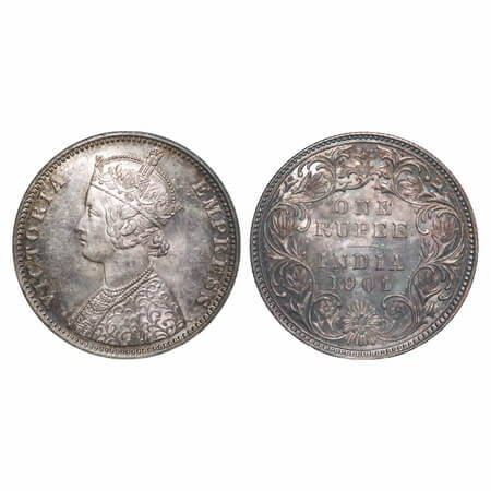 Victoria Empress, Silver, Rupee, 1901, Bombay Mint, A3(i)/I(ii), 'B' incused. F. Prid Unli