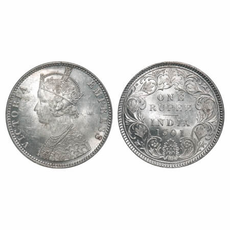 Victoria Empress, Silver, Rupee, 1901, Bombay Mint, C2(ii)/I, 'B' incused. F. Prid Unliste