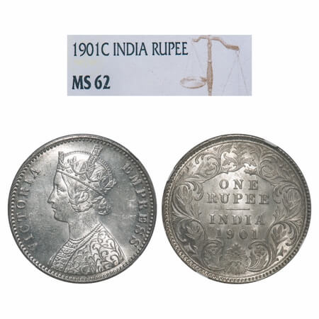 Victoria Empress, Silver, Rupee, 1901, Calcutta Mint, C3/I(i), 'C' incused. F. Prid 139. G
