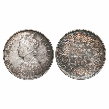 Victoria Empress, Silver, Half Rupee, 1893, Calcutta Mint, A/I, 'C' incused. F. Prid 277. 