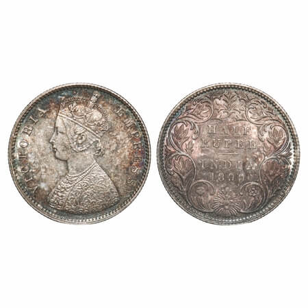 Victoria Empress, Silver, Half Rupee, 1899, Bombay Mint, A/I, 'B' incused, B incused inver