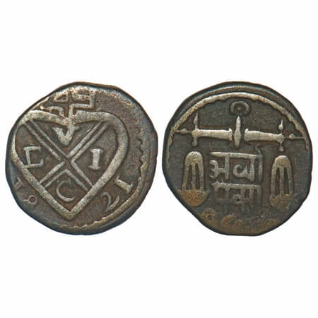 Bombay Presidency, Copper ½ Pice, 3.65g, Bankot issues, 1821 AD. Obv: Bale Mark with date 