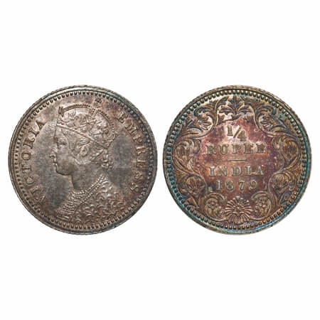 Victoria Empress, Silver, 1/4 Rupee, 1879, Calcutta Mint, C/II, 'C' incused. F. Prid 384. 