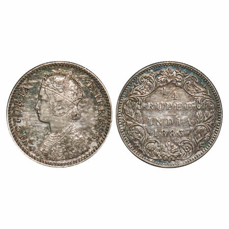 Victoria Empress, Silver, 1/4 Rupee, 1883, Bombay Mint, B/I, Dot. F. Prid 415. GK 689. Ext