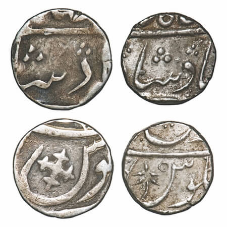 Bombay Presidency, Broach, Silver Rupee & ½ Rupee (2 Coins), 11.35/5.68g, INO Shah Alam II