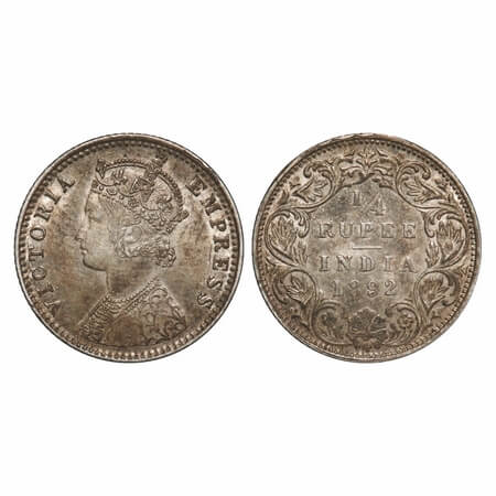 Victoria Empress, Silver, 1/4 Rupee, 1892, Bombay Mint, C(i)/I, 'B' incused. F. Prid 426. 